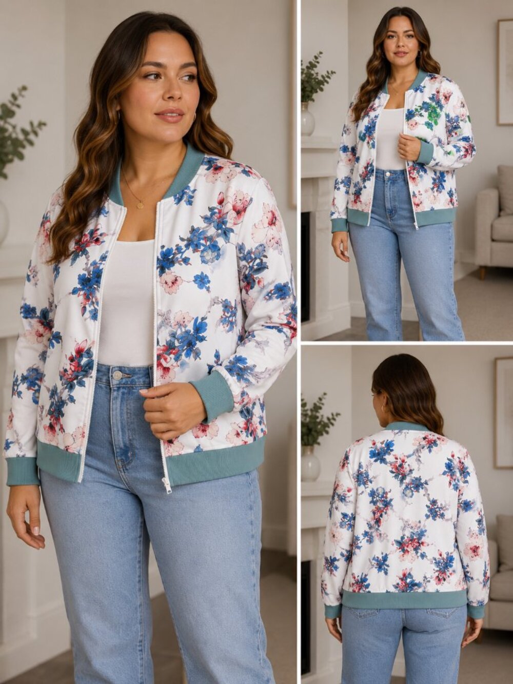 CURVE Floral Zip-Up Bomber Jacket
